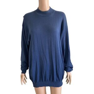 Vintage Zanetti Sweater Mens 52 Blue Mock Neck Pullover Italy